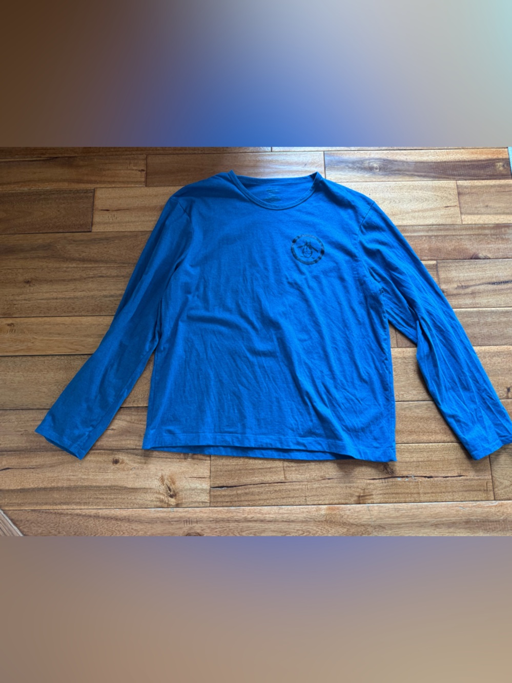Original Penguin Long Sleeve Blue Graphic Crew Tee